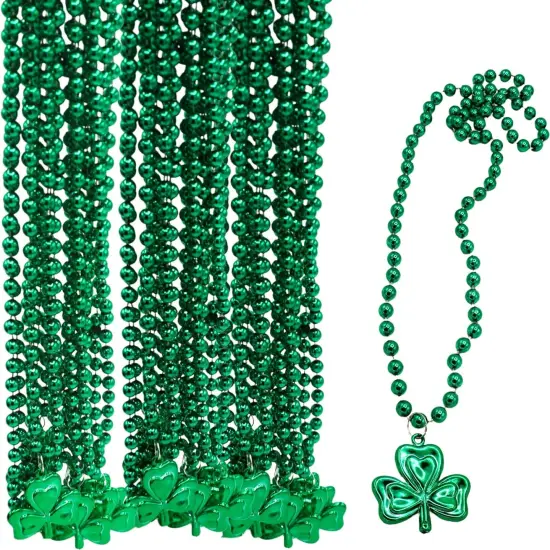 4E's Novelty 12 Pcs St Patricks Day Beads Necklace Bulk Green Shamrock Beads for Irish Party Favors & Supplies, Costume Accessories {2}