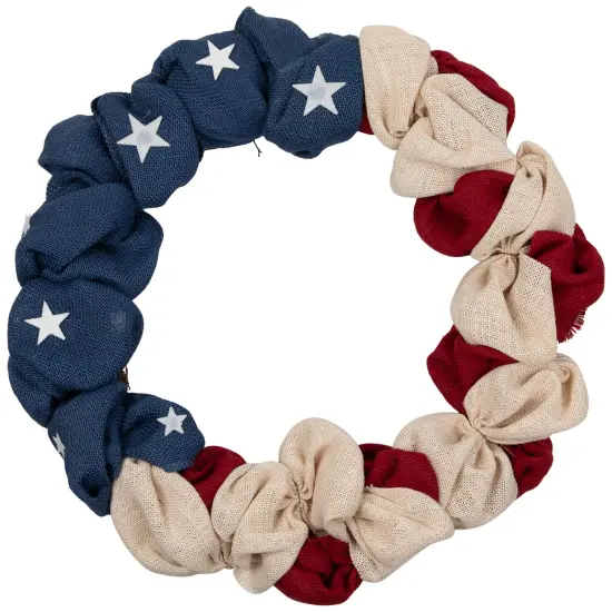 Northlight Americana Stars and Stripes Burlap Patriotic Wreath - 20" - Unlit Red {3}