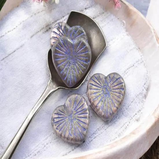 *4* 22mm Purple Washed Transparent Thistle Heart Beads {4}