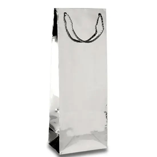 Metallic Paper Wine Bottle Euro Tote Bag 5" x 3" x 13 1/4" Stylish & Durable {4}