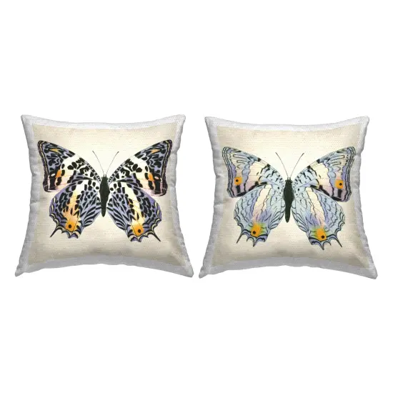 Intricate Blue Butterflies 2 PC Outdoor Printed Pillow Set Design by Susan Jill, 18 x 7 x 18 {1}