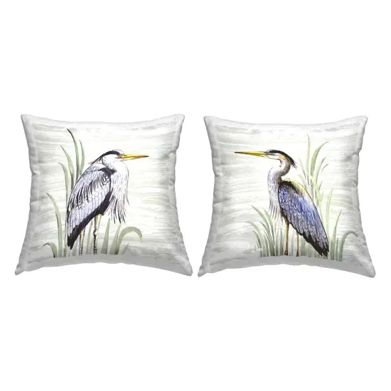Egrets in Tall Grass 2 PC Decorative Printed Throw Pillow Set Design by Elena Vladykina, 18 x 7 x 18 {1}