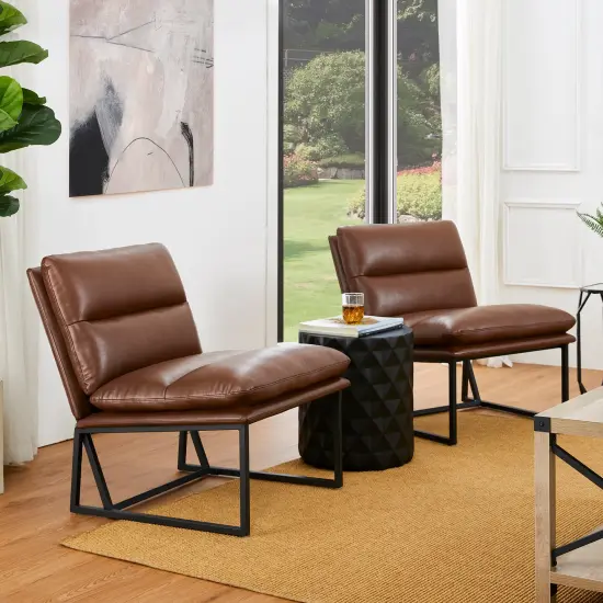 30.25"H Modern Soft PU Leather Armless Accent Chair Set of 2-Coffee {7}