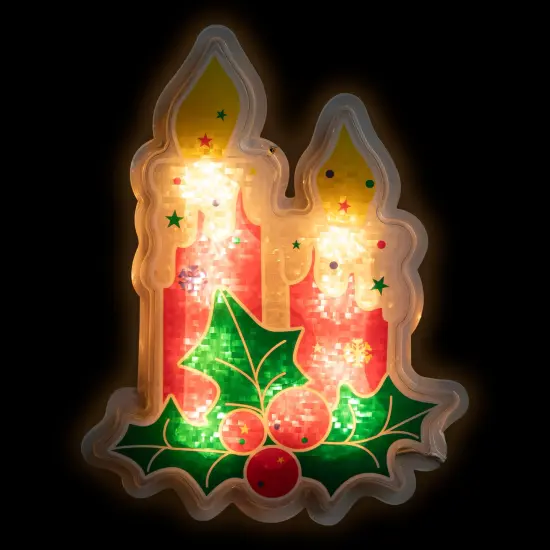 Northlight Lighted Berry Candle Christmas Window Silhouette - 12" - Clear Lights Red {1}