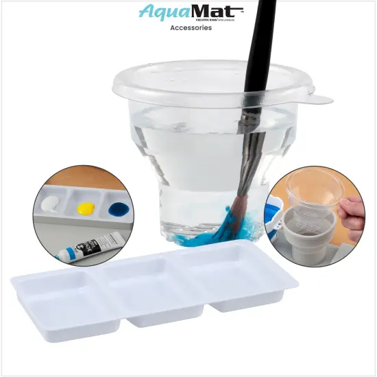 Creative Mark AquaMat Non-Slip Silicone Paint Mat - 23-3/8" x 21-3/8" - 5 Paint Cup Liners & 5 Palette Inserts for Artists, Painters & Crafters, Waterproof Surface Protection Rolls Up For Storage {6}