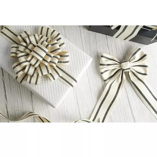 3/8" Natural Cotton Stripes Ribbon Striped Grosgrain Ribbon Striped Cotton Ivory {4}