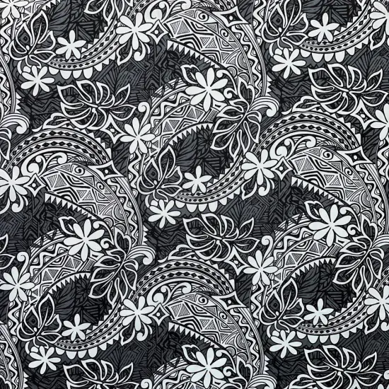 1 Yard Tiare & Monstera Leaf Tribal Print Cotton Fabric, 36" L x 45" W Blue {3}