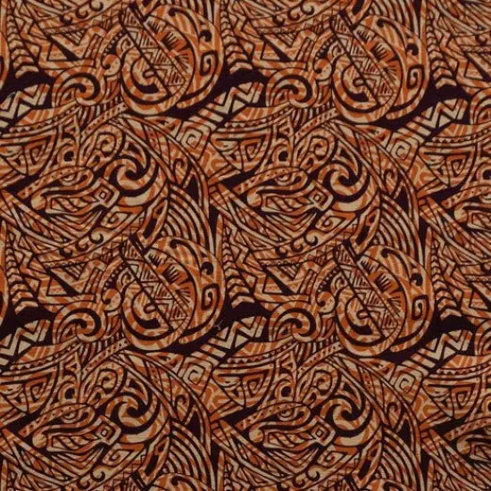 1 Yard Traditional Polynesian Tattoo Swirl Fabric 100% Cotton Light Barkcloth, 36" L x 45" W Rust {1}