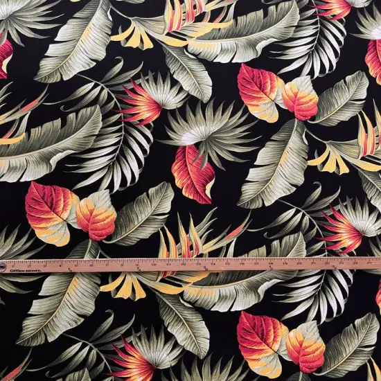 1 Yard Multicolor Palm Leaves Upholstery Cotton Fabric 100% Cotton, 56"-58" Width Black {5}