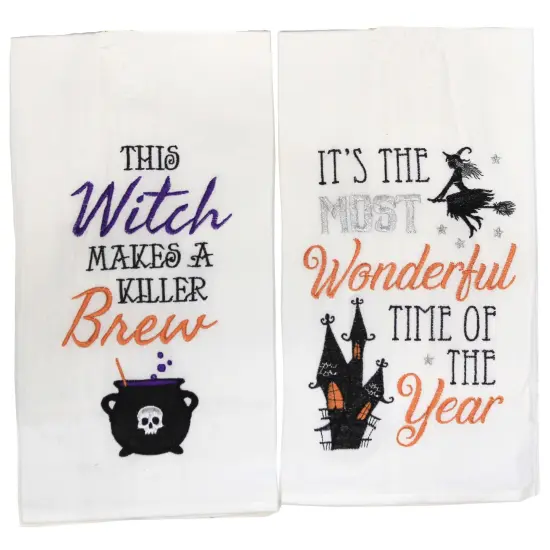 Decorative Towel Flying Witch And Her Brew Towel Kitchen Decor Halloween 86171509.10 28.0 Inch Flying Witch And Her Brew Towel Halloween Hand Towel Set , Kitchen Decor Halloween White {1}
