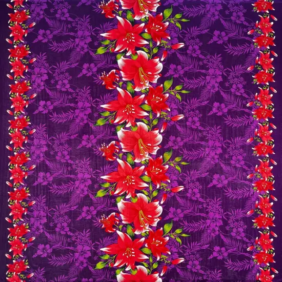 1 Yard Triple Lily Tropical Floral Rayon Fabric 36" L x 45" W Lightweight Orange/Blue {5}