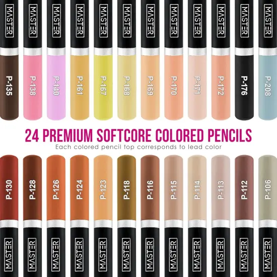 24 Colored Pencil Skin and Hair Tone Set with Premium Soft Thick 4 mm Cores - Unisex {2}