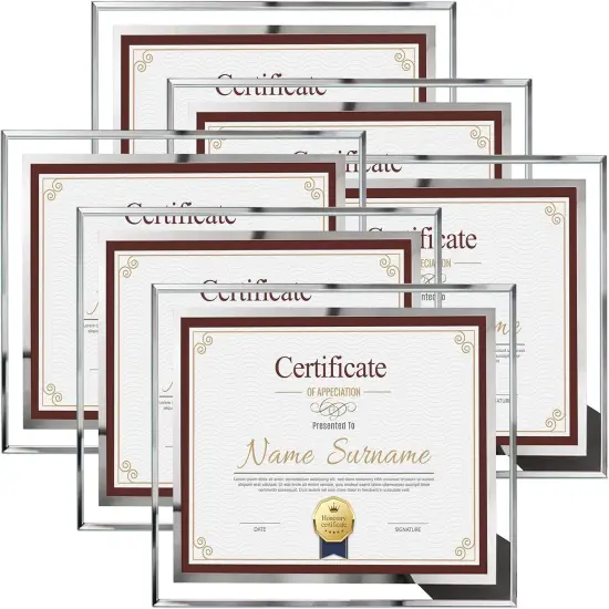 8.5 x 11 Certificate Document Frame Diploma Glass Picture Frames Only for Tabletop, Pack of 6 {1}
