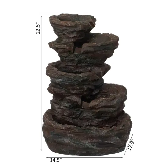 Gardenised Water Fountain with LED Light for Indoor and Outdoor Accent with Soothing Waterfall Sound Ideal for Home Office Patio Backyard Deck Porch Balcony and Tabletop Display, Forest Falls {6}