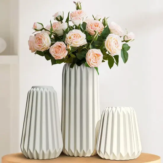 White Ceramic Vase -Set of 3 Boho for Modern Home Decor {4}