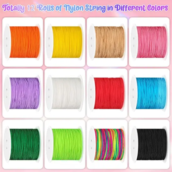 12 Rolls Nylon String for Bracelets, Chinese Knotting Nylon Cord for Jewelry Making, Nylon Beading Thread for Kumihimo, Braided Bracelets, Necklaces, Macrame Craft, Wind Chime {2}