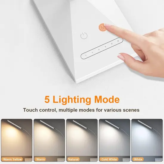 LED Desk Lamp with USB Charging Port, Eye-Caring, 5 Color Modes,6 Brightness Levels, Touch Control, Flexible Gooseneck, Memory Function for Dorm Office Work Bedroom {2}