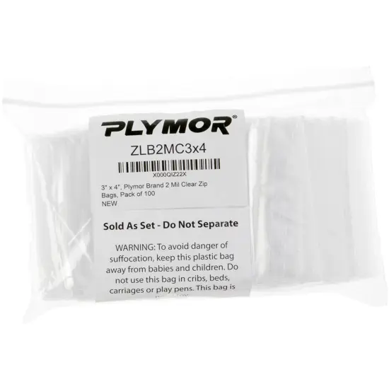 Plymor 3" x 4", 2 Mil Zipper Reclosable Plastic Bags {4}