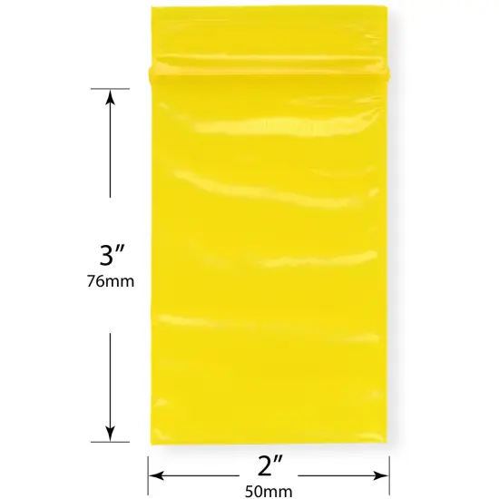 Plymor 2" x 3", Yellow 2 Mil Zipper Reclosable Plastic Bags {3}