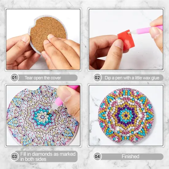 8 Pcs Diamond car Coasters DIY Mandala Car Painting Coasters Mandala Diamond Art and Crafts Projects Kits with Gem for Adult Beginner {5}
