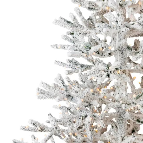 Northlight Pre-Lit Medium Flocked IPT Artificial Garden Christmas Tree - 6.5' - Warm White LED Lights Green {6}