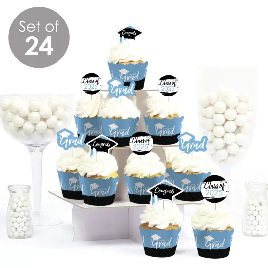Big Dot of Happiness 2025 Light Blue Graduation Cupcake Decoration - Party Cupcake Wrappers and Treat Picks Kit - Set of 24 {3}