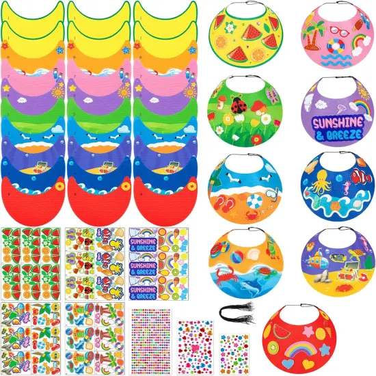 Summer Felt Visor Hats Crafts Kits for Kids Bulk, DIY Beach Sun Visor Hat Activities with Stickers for Hawaiian/Luau/Under-The-Sea Party Supplies {1}