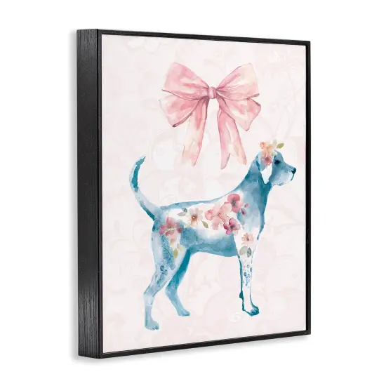 Stupell Industries Floral Dog with Pink Ribbon Framed Giclee Design by Carol Robinson {3}