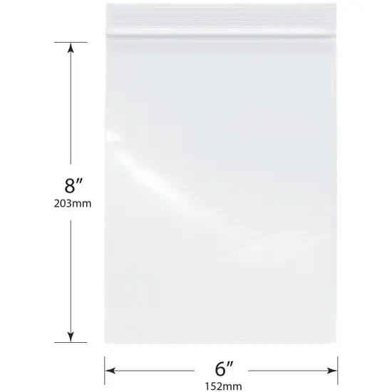 Plymor 6" x 8", 2 Mil Zipper Reclosable Plastic Bags {3}