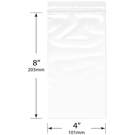Plymor 4" x 8", 2 Mil with Hang-Hole Zipper Reclosable Plastic Bags {3}