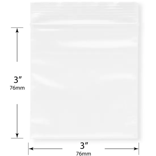 Plymor 3" x 3", White 2 Mil Zipper Reclosable Plastic Bags {3}