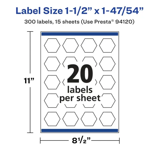 Avery Matte White Removable Hexagon Labels with Sure Feed Technology, Print-to-the-Edge, 1-1/2" x 1-47/54" {5}