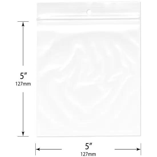 Plymor 5" x 5", 2 Mil with Hang-Hole Zipper Reclosable Plastic Bags {3}
