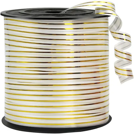 Shiny White and Gold Curling Ribbon - 219 Yards (1 Roll) {1}