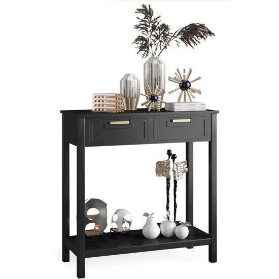 Modern Acacia Wood Entryway Table with Drawers Waterproof MDF Accent Cabinet Black {3}
