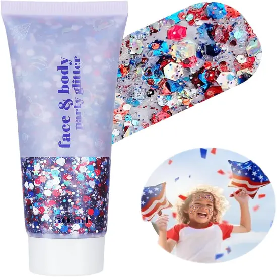 Go Ho Red White and Blue Body Glitter,Patriotic Pride Face Glitter Gel {1}