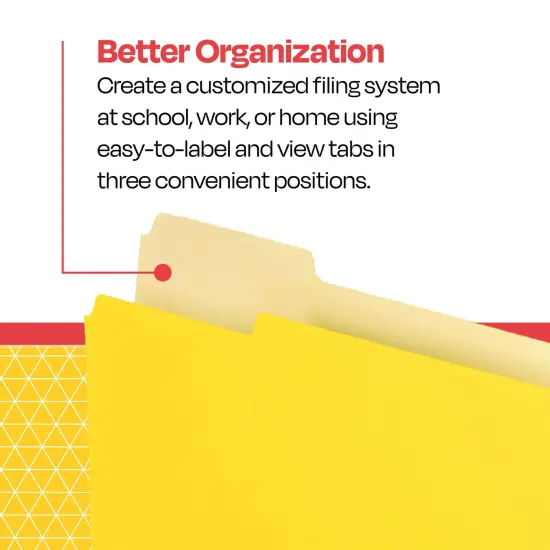 School Smart Colored File Folders Two-Tone, Letter Size, 1/3 Cut Tabs, Yellow, Pack of 100 {6}