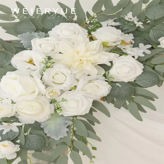 Pack of 3,2Pcs Artificial Flower Arch Decor,1Pcs Sheer Drape for Wedding Ceremony Arbor {3}