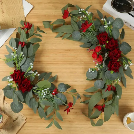 2pcs Artificial Wedding Arch Flowers for Wedding Sign （Red Rose） {2}