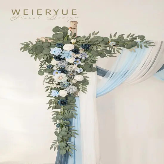 Blue Ceremony Arbor Reception Backdrop Rose Floral Decorations. {3}