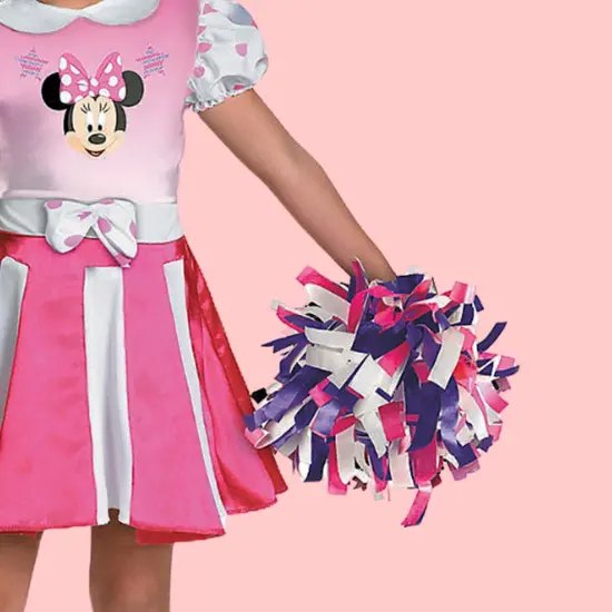 Girls Minnie Cheerleader Costume Pink Dress with Pom Poms and Headband Halloween {3}