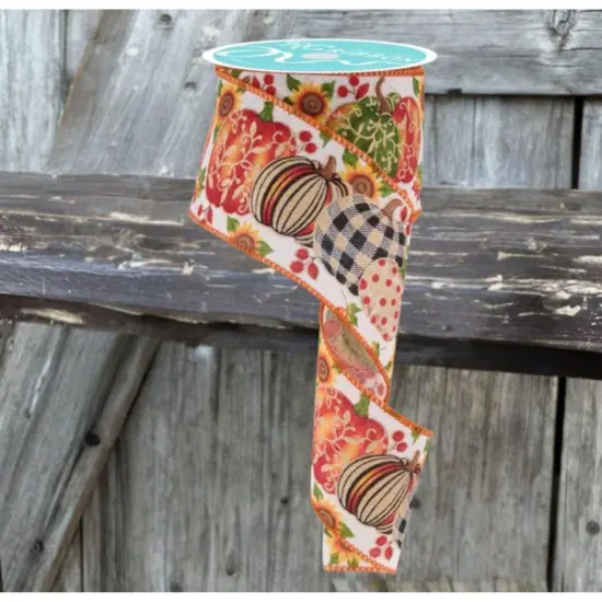 2.5" Fancy Pumpkin Ribbon: Cream (10 Yards) {3}