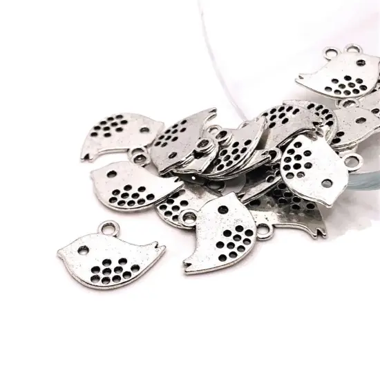 Small Antiqued Silver Bird Charms, 12x16mm {1}
