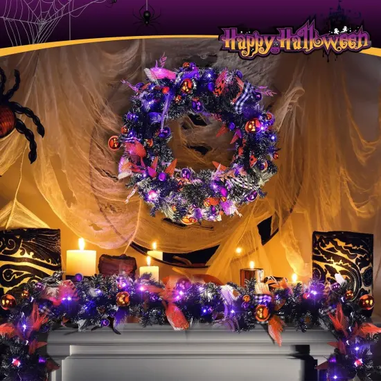 6 ft Artificial Halloween Garland with LED Mixed Ball Rustic {2}