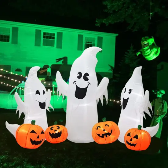 7FT Length Halloween Inflatable Ghosts and Pumpkins, 3 Ghosts Inflatables with Led Lights {4}