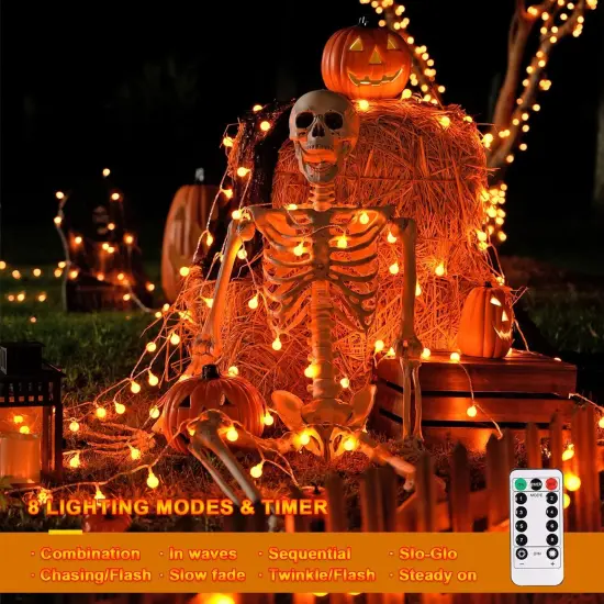 33ft 100 LED Orange Lights for Halloween {4}