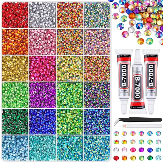 24000Pcs 3mm Resin Rhinestones with Tweezers and 3Pcs 10ml B7000 Glue - Multicolored {1}