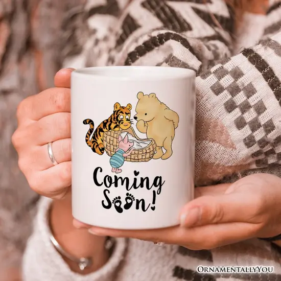 Pregnancy Announcement With Pooh & Tiger Mug, Coming Soon Gift for Expecting Moms {2}