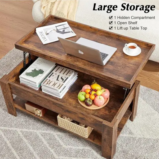 Modern Adjustable Lift Top Coffee Table with Hidden Storage Shelf for Living Room and Office Brown {4}