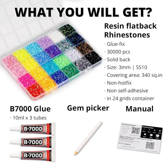 30000Pcs 3mm Flatback Jelly Rhinestones &ndash; Multicolor Gems with B7000 Glue {2}